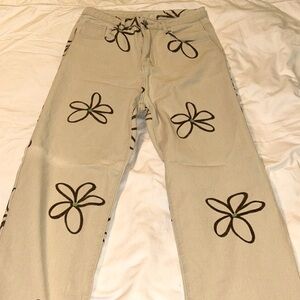 SHEIN tan wide leg pants with brown flowers. Size M